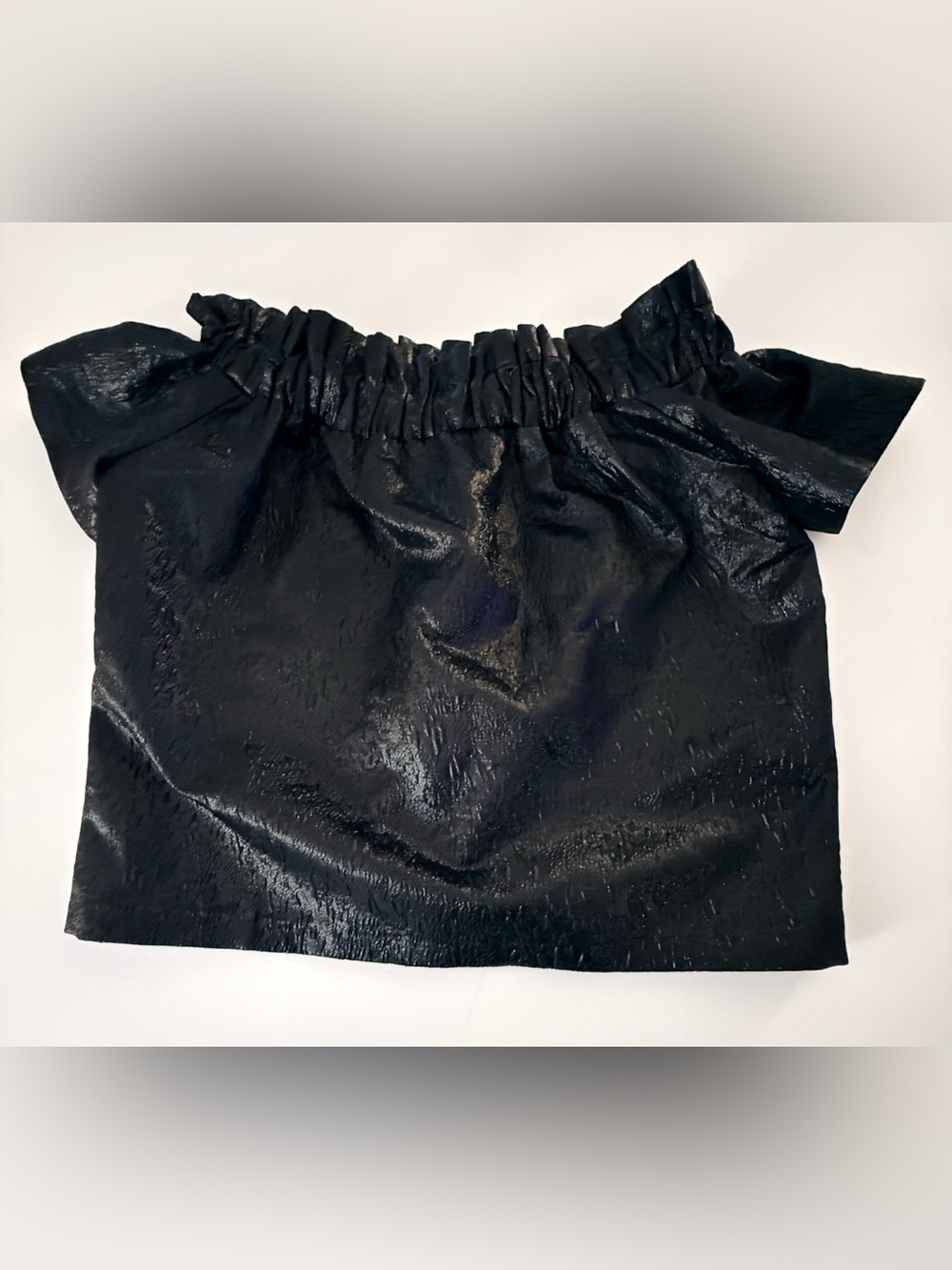 ASOS Black Off-Shoulder Ruffle Faux-Leather Top - Picture 7 of 7